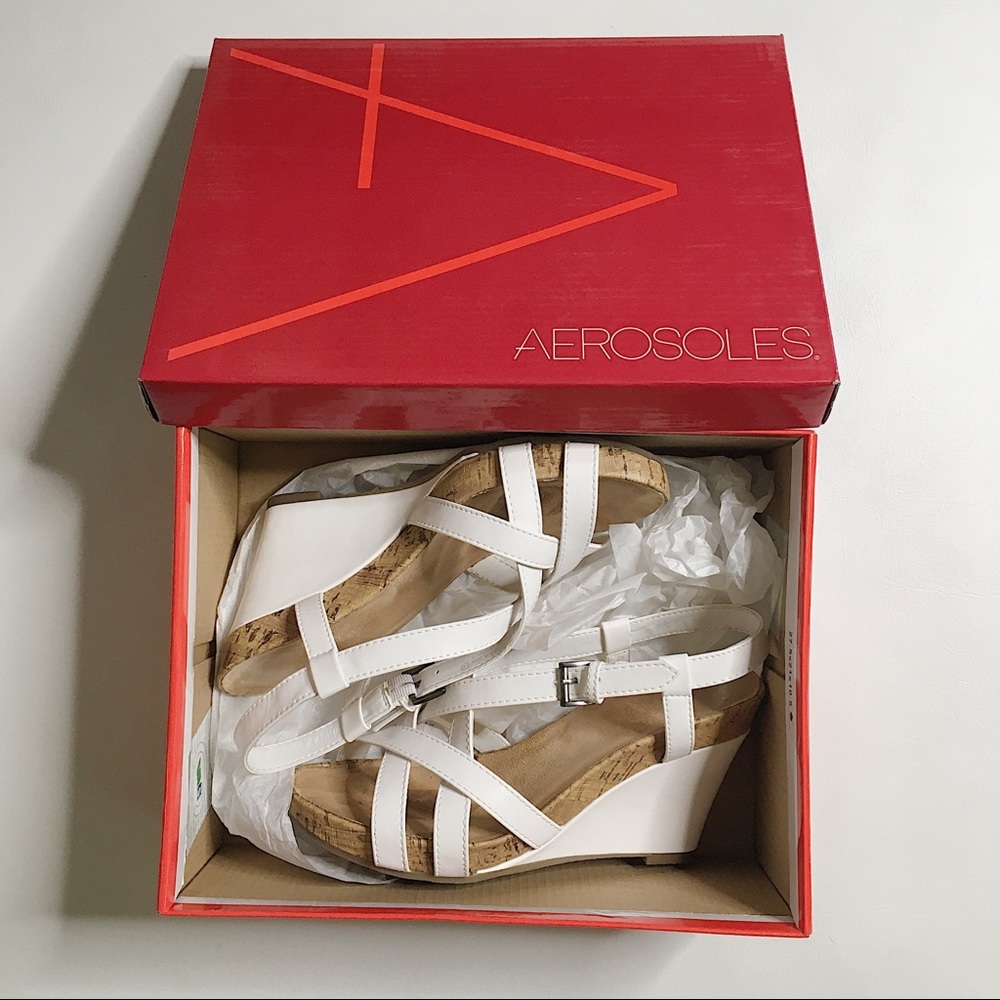 Aerosoles at first plush wedge sandals white
